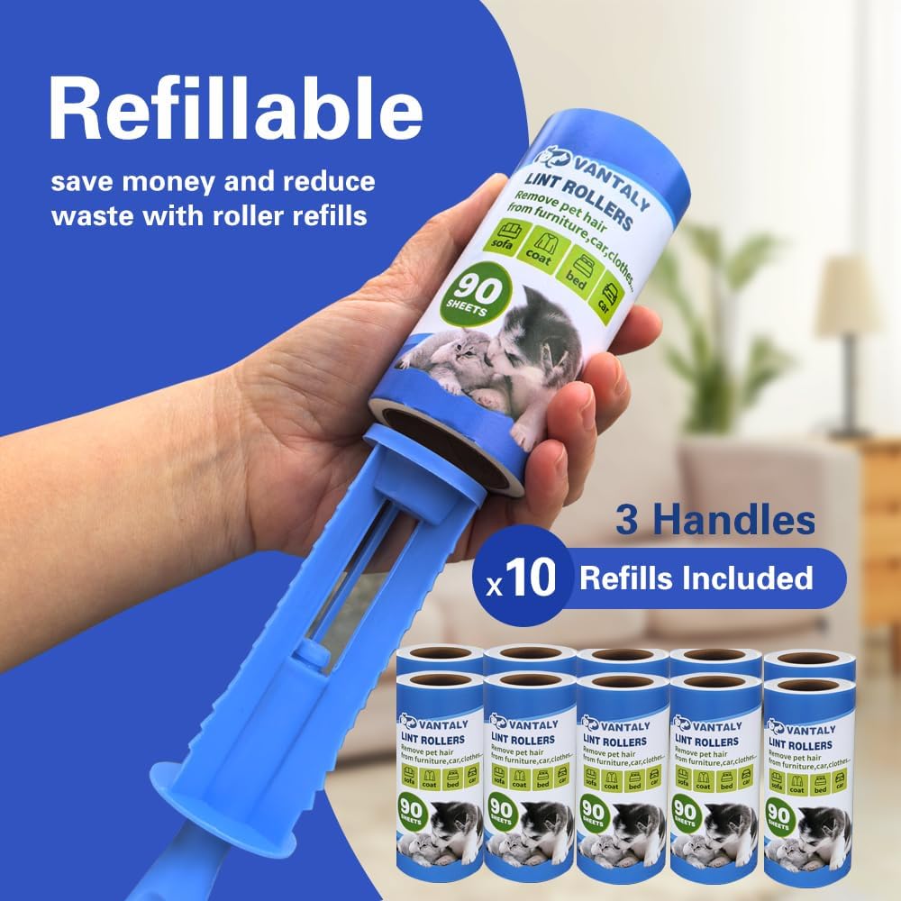 Lint Rollers for Pet Hair Extra Sticky, 600 Sheets Value Set Lint Roller with 2 Upgraded Handles, 6 Rollers Portable Pet Lint Remover for Clothes, Furniture, Carpet, Dog & Cat Hair Removal