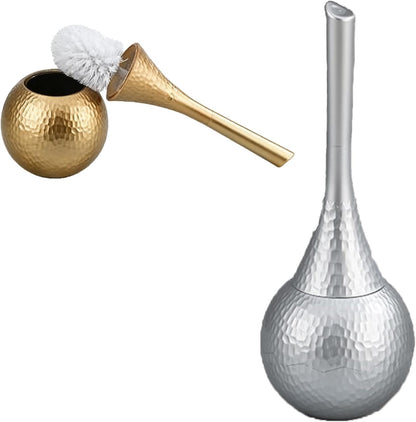 Hideaway Toilet Brush Set, Hammered Gold | Small Bathroom Space-Saver | Anti-Splash Shield & 360° Deep Clean | Housewarming Gift for Homeowners | Rust-Proof ABS Modern Bath Accessories