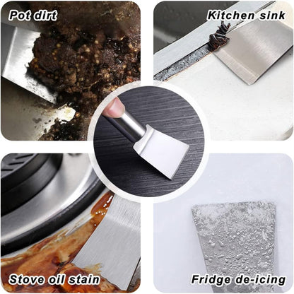 Kitchen Stove Cleaning Brush + Scraper Tool Set, Brass Wire Brushes for Range Hood Grease Grime, Rust Cleaner Heavy Duty Stainless Steel Putty Scraper for Gas Burners Cooktop Pot Pan