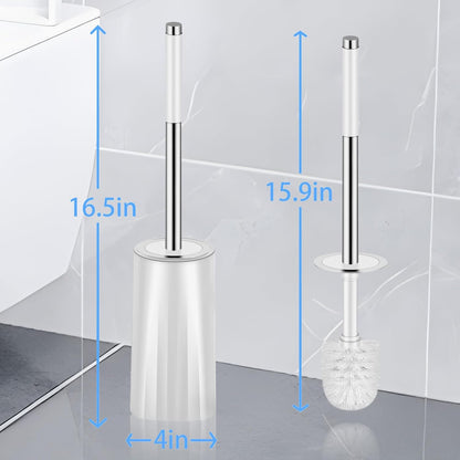 Toilet Brush and Holder Set, Compact Toilet Bowl Brush with Stainless Steel Handle, Hard Bristles, Drip-Proof, Easy to Assemble, Deep Cleaning White