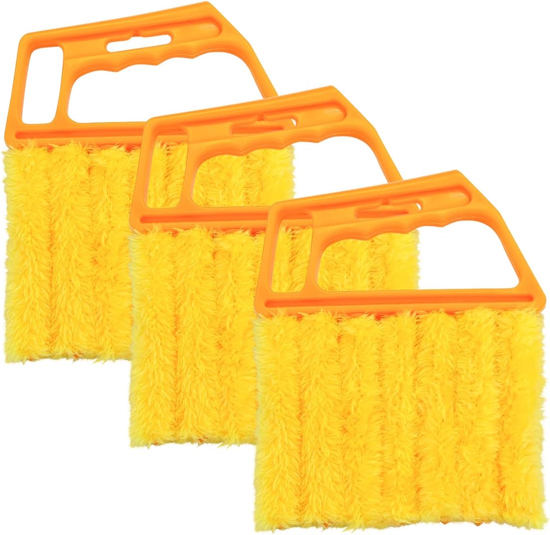 3PCS Blind Cleaner Duster Tool, 7 Fingers Microfiber Handheld Shutter Cleaning Brush for Car Air Conditioner, Detachable Auto Air Vent Dusting Cleaner, Universal for Most Vehicles (Yellow)