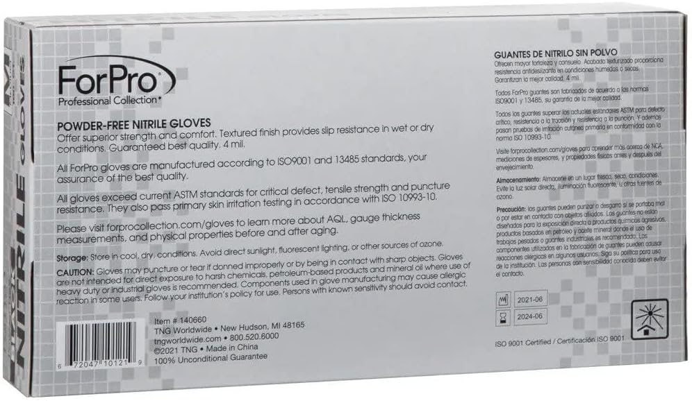 ForPro Disposable Nitrile Gloves, Chemical Resistant, Powder-Free, Latex-Free, Non-Sterile, Food Safe, 4 Mil