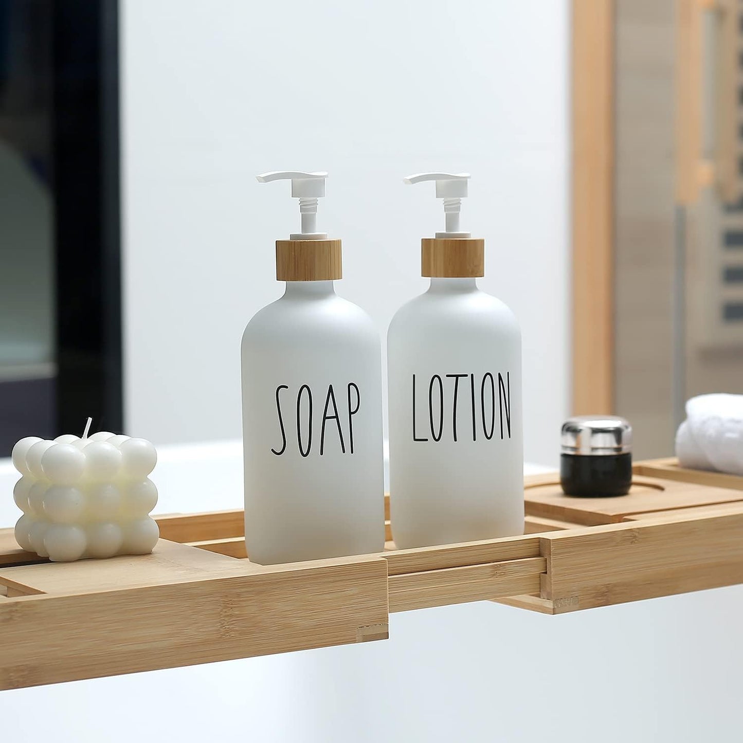 MOMEEMO Soap Dispenser Set, Contains Hand and Dish Soap Dispenser, Suitable for Kitchen Decor. (Black & White)