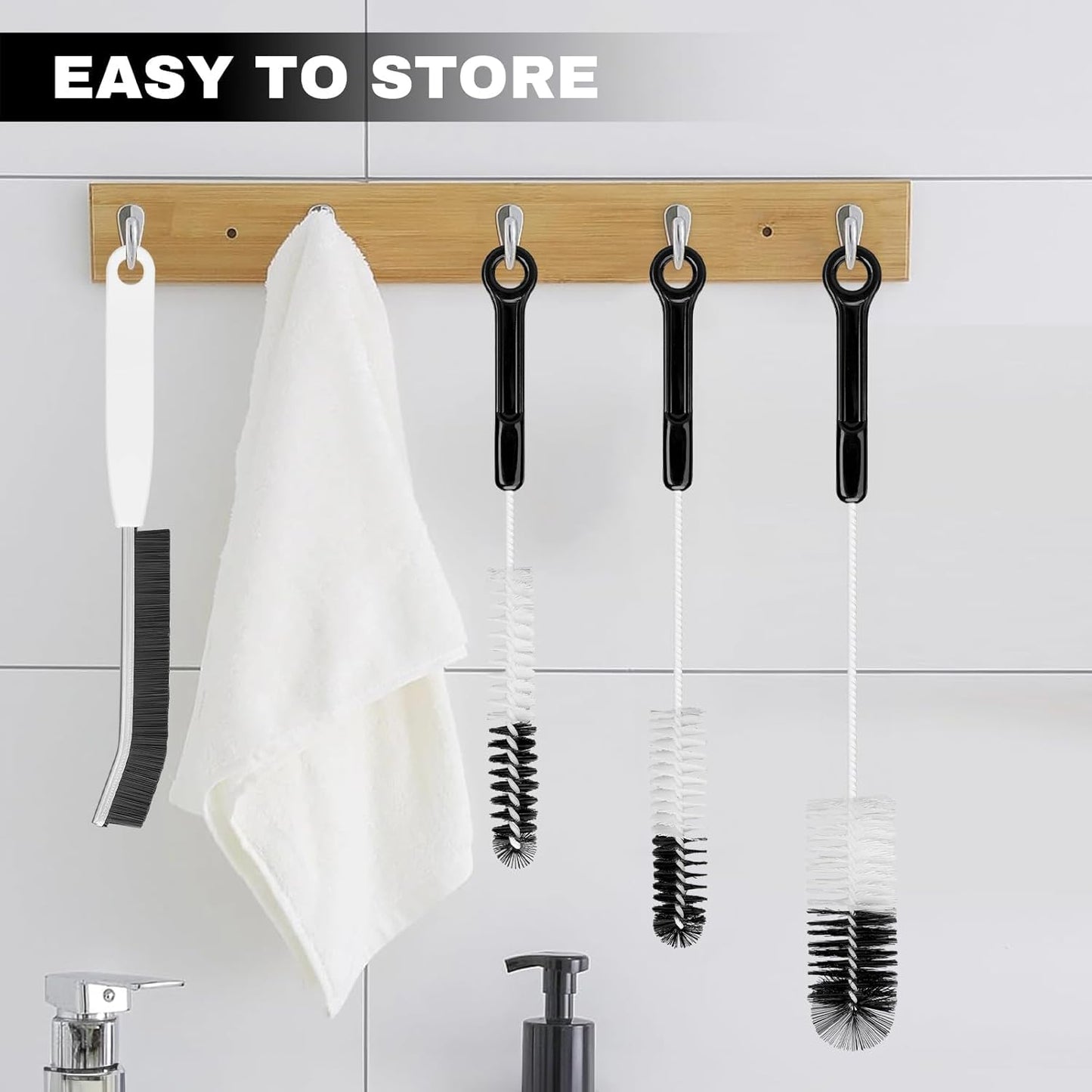Bottle Cleaning Brush Set - Long-Handled Flexible Brush Head, with Bottle Neck Thread Gap Brush, for Cleaning Narrow Neck Water, Beer, Wine, Baby Bottles, Pipes, Tubes, Hoses, and Flasks
