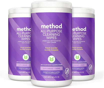 Method All-Purpose Cleaning Wipes, Pink Grapefruit, Multi-Surface, Compostable, 70 Count (Pack of 1)