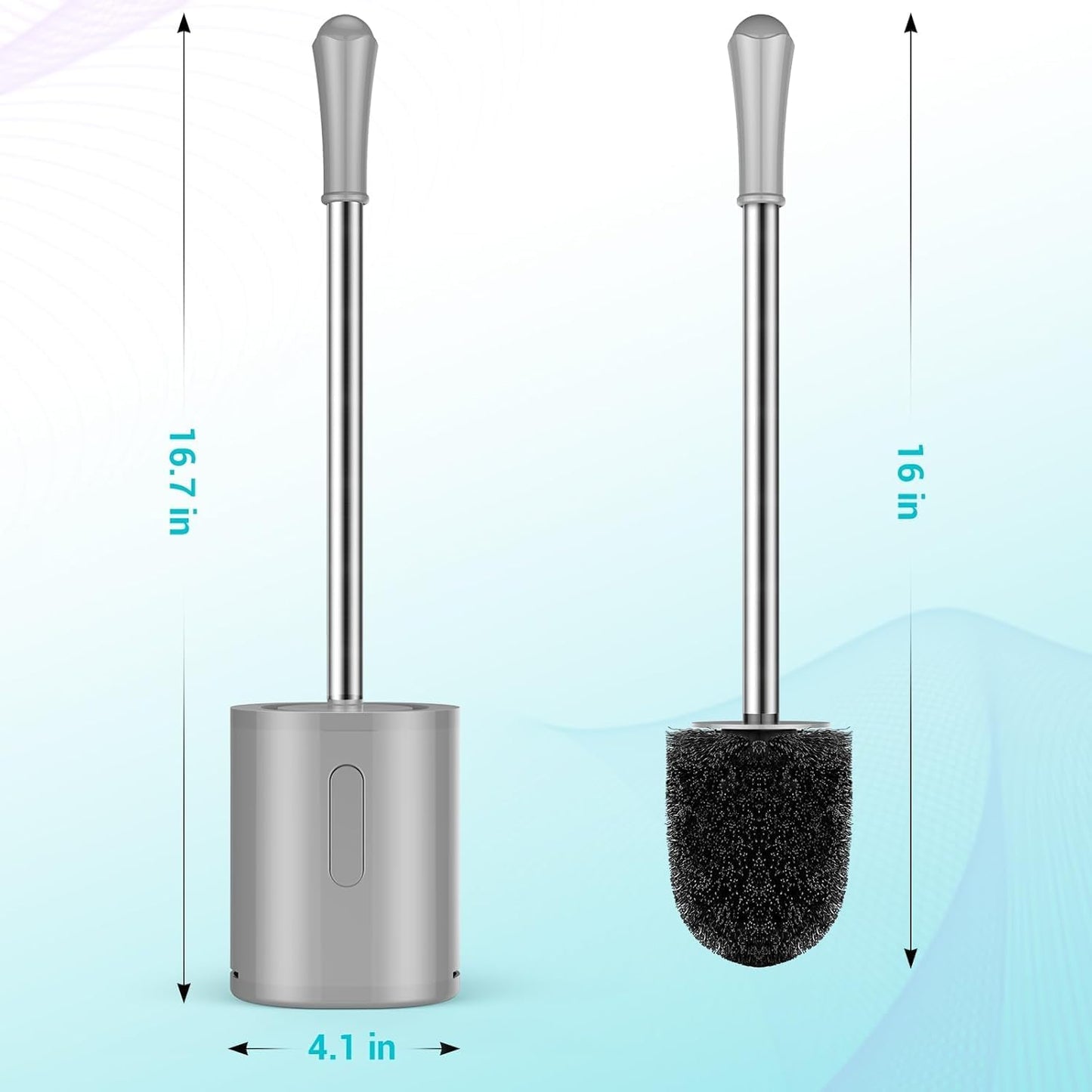 AONEZ Compact Toilet Brush & Holder, Stainless Steel Handle, Space Saving for Storage, Deep Cleaning, Drip-Proof, Easy to Assemble, Nylon Bristles, White & Grey