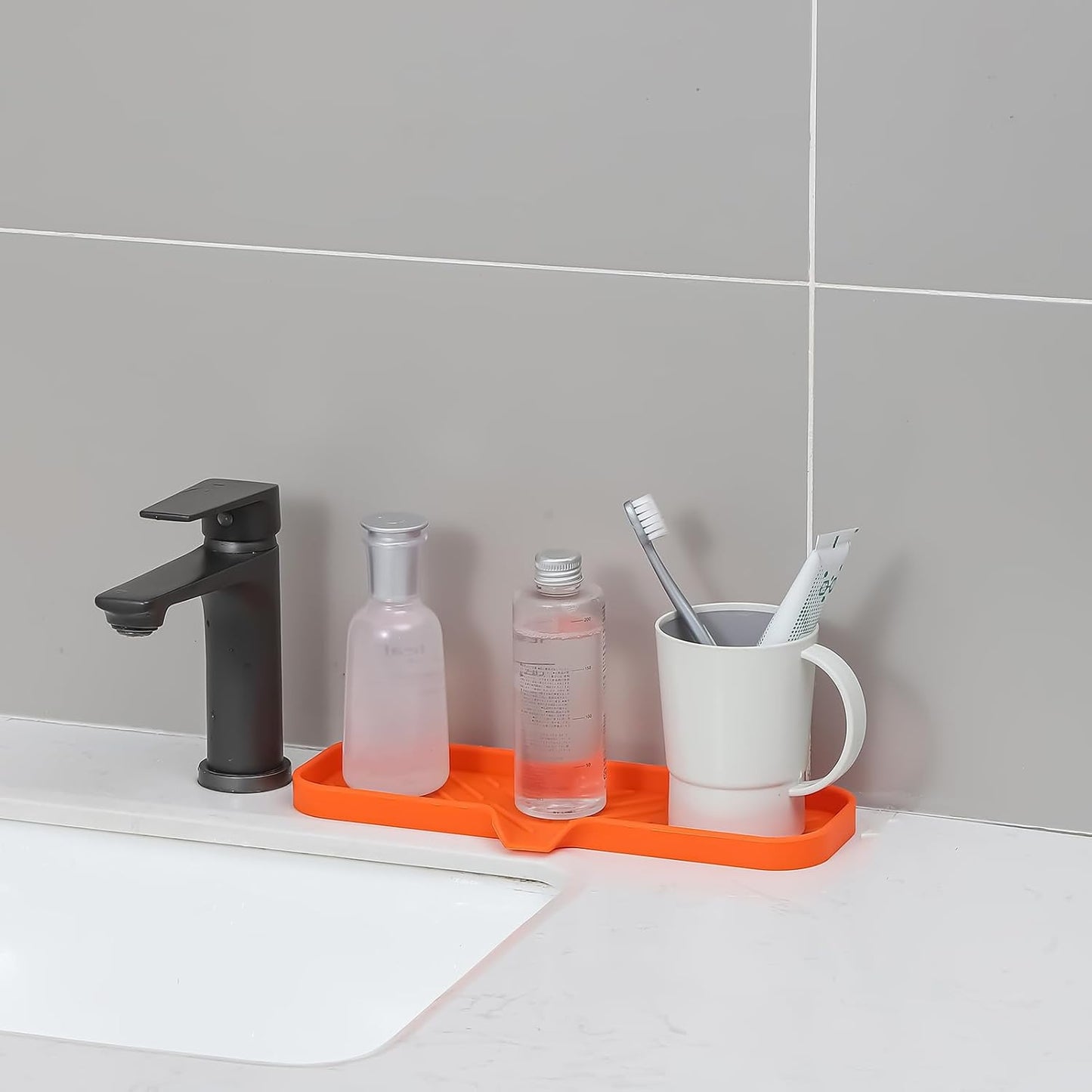 MicoYang Silicone Bathroom Soap Dishes with Drain Spout-Bathroom and Kitchen Sink Organizer,Sponge Holder,Dish Soap Tray,Perfect for Dispenser,Scrubber,Bottle,Cup on Sink or Counter-Black 4.9"×3.2"