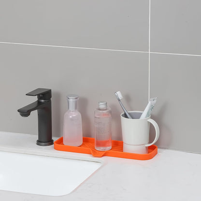 MicoYang Silicone Bathroom Soap Dishes with Drain Spout-Bathroom and Kitchen Sink Organizer,Sponge Holder,Dish Soap Tray,Perfect for Dispenser,Scrubber,Bottle,Cup on Sink or Counter-Black 4.9"×3.2"