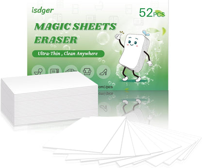 52 PCS Magic Sheet Eraser Sponge, GRS Certified, Ultra Thin for Cleaning Hard-to-Reach Place, Disposable & Portable, Deep Clean with Water Only for Cup Plate Sink Kitchen Bathroom