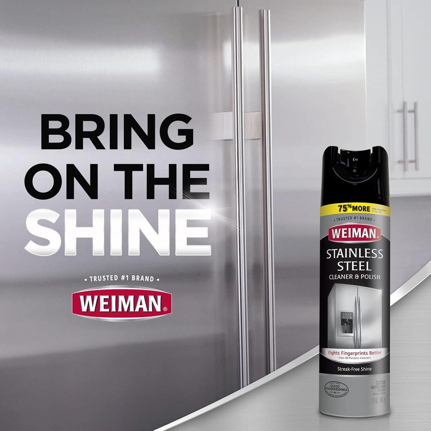 Weiman Stainless Steel Cleaner & Polish, 2 Pack Aerosol, Anti Fingerprint Spray Stainless Steel Cloth, Water Spots & Grease, No Streaks or Residue, Safe for Metal Polish, Chrome, Appliances & Sinks