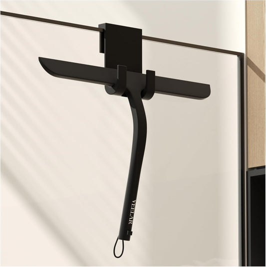 Shower Squeegee for Shower Glass, Bathroom Glass Cleaning Tool with Hook Mount, Squeegee for Glass Doors, Window Cleaning, Tile Shower Walls (White)