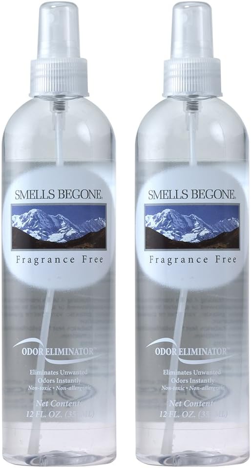 SMELLS BEGONE Air Freshener Spray - 12 oz, Pack of 2 - Odor Eliminator - Eliminates Odors from Smoke, Trash Cans, Cars, Pets & Boats - Fragrance Free