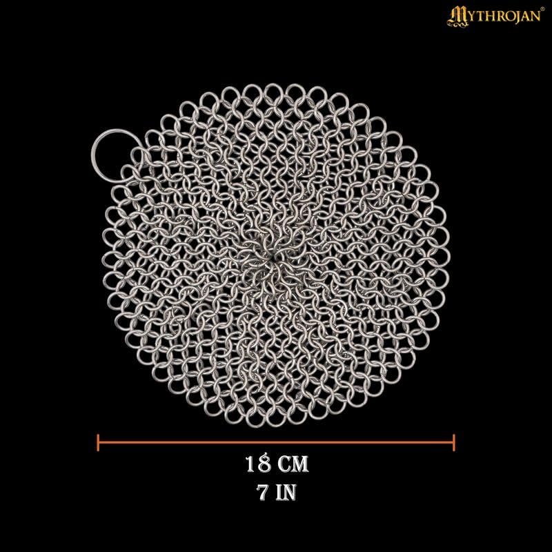 Chainmail Scrubber Cleaner 7.8" x 7.8" Premium 316L Stainless Steel Scrubber for Cast iron Pots,Pan, BBQ Grill, Wok and All Kitchenware Items - Stainless Steel