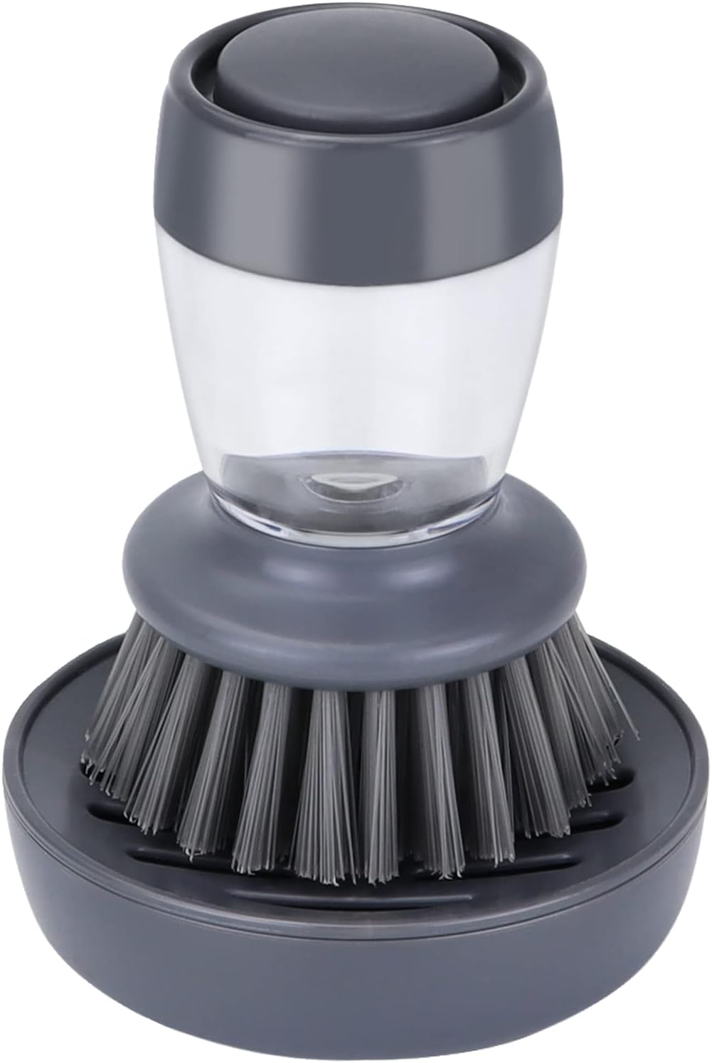 DAPOWER Dish Brush with Soap Dispenser, Kitchen Scrub Brush for Dishes Pots Pans Sink Cleaning, Dish Scrubber with Holder Set (Grey 2-Pack Combo Set)