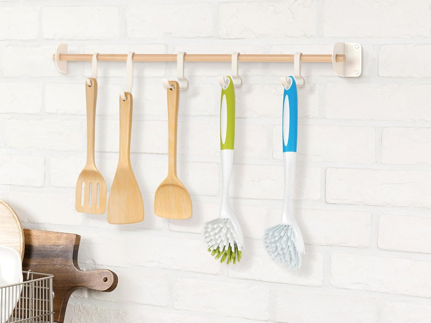 Dish Brush with Handle, Stiff Bristles Dish Scrubber for Pots, Pans & Sink Cleaning, 3 Pack