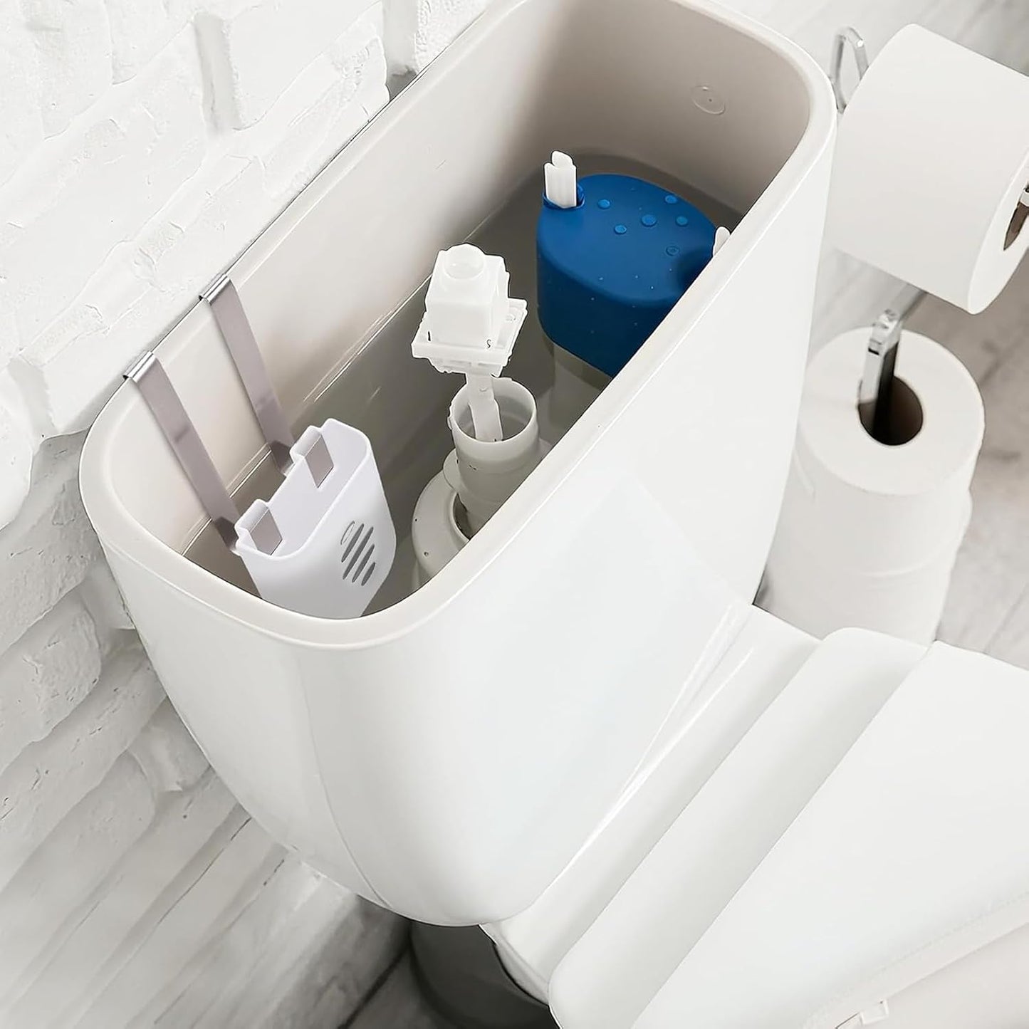 Toilet Tank Tablet Holder, Hanging Toilets Bowl for Toilets Tank Tablet, Plastic & Stainless Steel Tablets Organizer Reduces Dissolved Residue Buildup, Toilet Tank Accessory, White