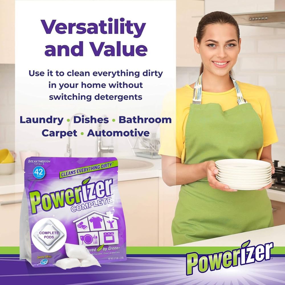 Powerizer Complete Multipurpose Cleaning Pods - Plant and Mineral Based Concentrated Laundry & Dishwasher Detergent | 42 Count | All-in-One Cleaning Solution