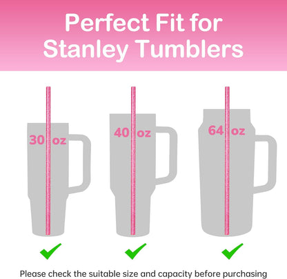 NiHome 12-Pack Glitter Replacement Straws for Stanley Tumbler 40OZ & 2 Cleaning Brushes Set, 12" Length BPA-Free Durable PETG Material for Various Beverages & Cups, Adds Sparkle to Your Drinks (Clear)