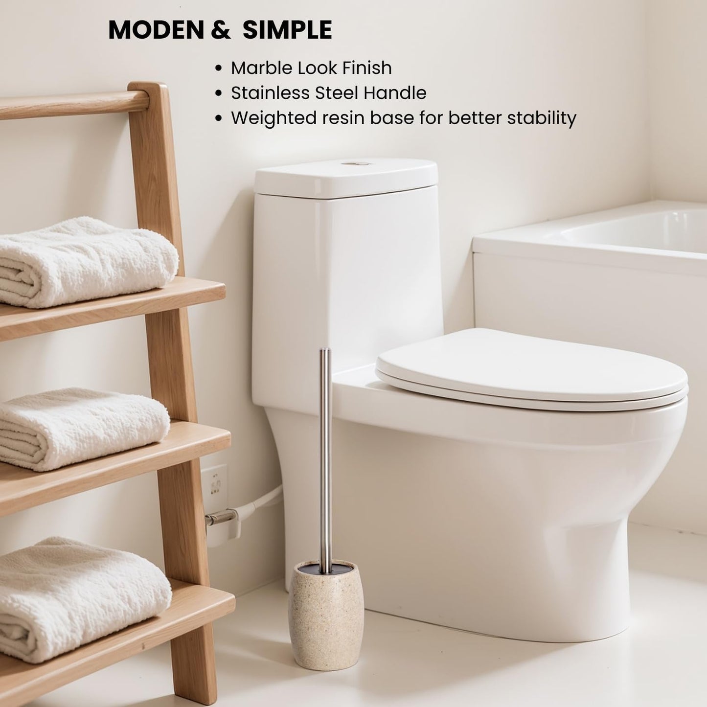 Clasin Home Toilet Bowl Brush and Holder with Stainless Steel Long Handle, Toilet Scrubber Brush with Durable Base, 360° Deep Cleaning Bristles for Bathroom, Compact Set for Small Space (Beige)