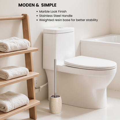 Clasin Home Toilet Bowl Brush and Holder with Stainless Steel Long Handle, Toilet Scrubber Brush with Durable Base, 360° Deep Cleaning Bristles for Bathroom, Compact Set for Small Space (Beige)