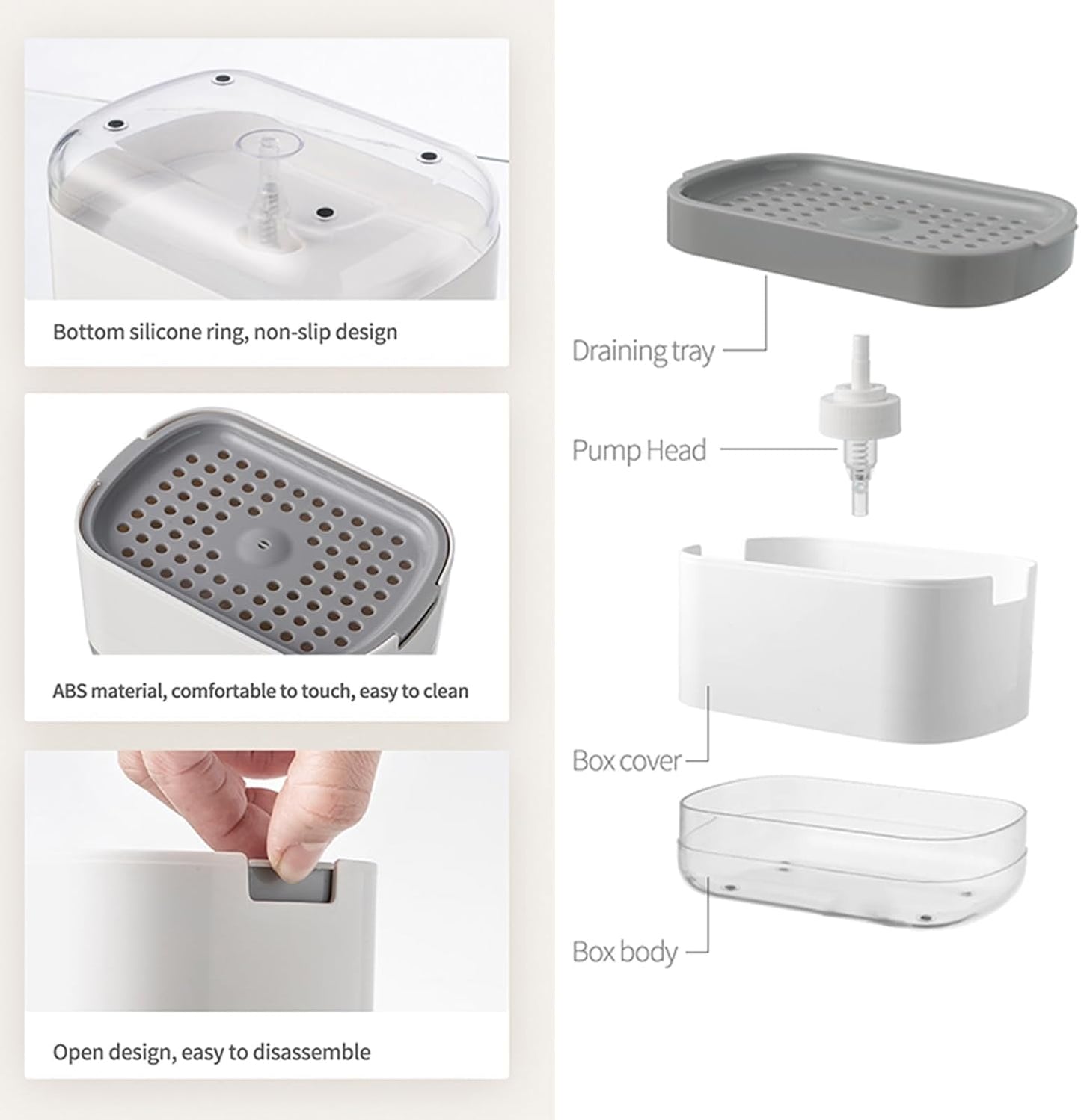 RUFCRIL Soap Pump Dispenser and Sponge Holder, 10oz / 300ml Dish Soap Dispenser for Kitchen,White
