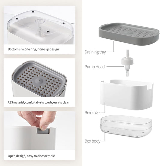 RUFCRIL Soap Pump Dispenser and Sponge Holder, 10oz / 300ml Dish Soap Dispenser for Kitchen,White