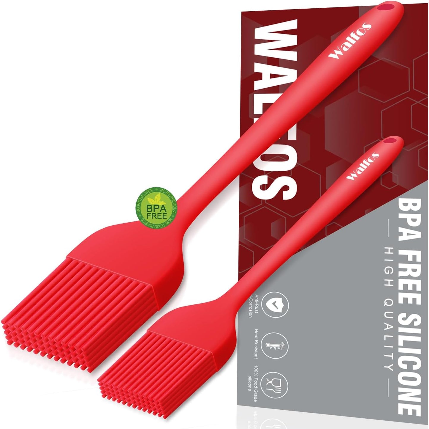 Walfos Silicone Basting Pastry Brush, Heat Resistant Pastry Brush Set, Strong Steel Core and One-Pieces Design, Perfect for BBQ Grill Baking Kitchen Cooking, BPA Free and Dishwasher Safe, 2 Pcs (Blue)