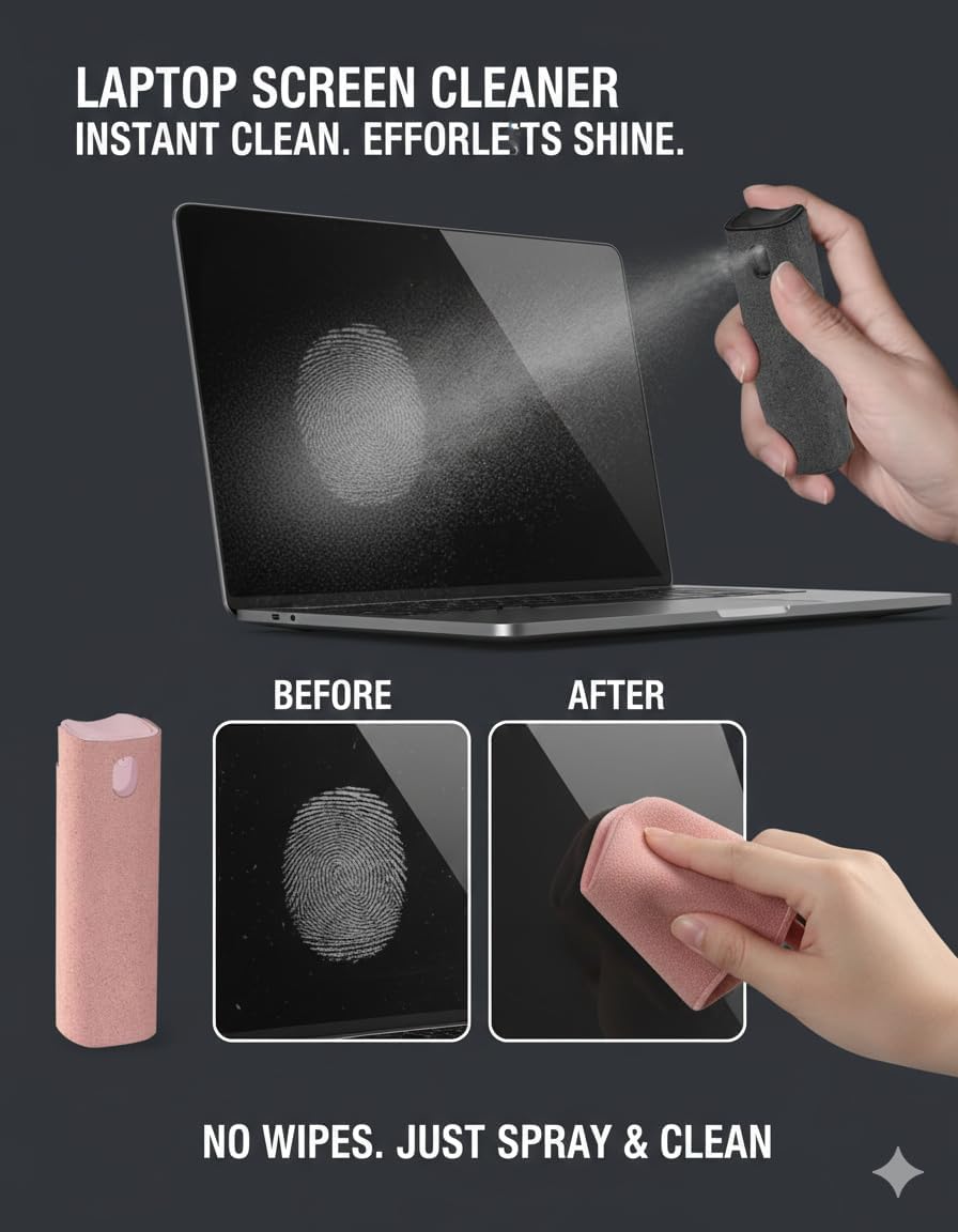 Screen Cleaner Spray and Wipe Touch Screen Cleaner for iPhone iPad Computer Laptop Tablet MacBook Cell Phone Eyeglasses（Pink）