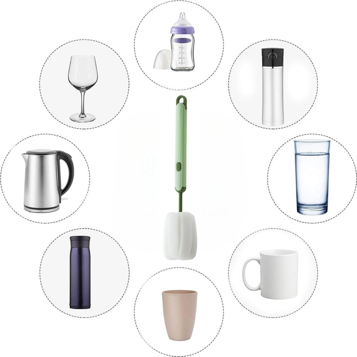 Bottle Brush Long Handle Cup Cleaner Brush Sponge Bottle Scrubber Detachable Handle Portable Sponge Cleaning Brush for Cups Wine Glasses Water Bottles Baby Bottles and Vacuum Flasks(3 PCS)