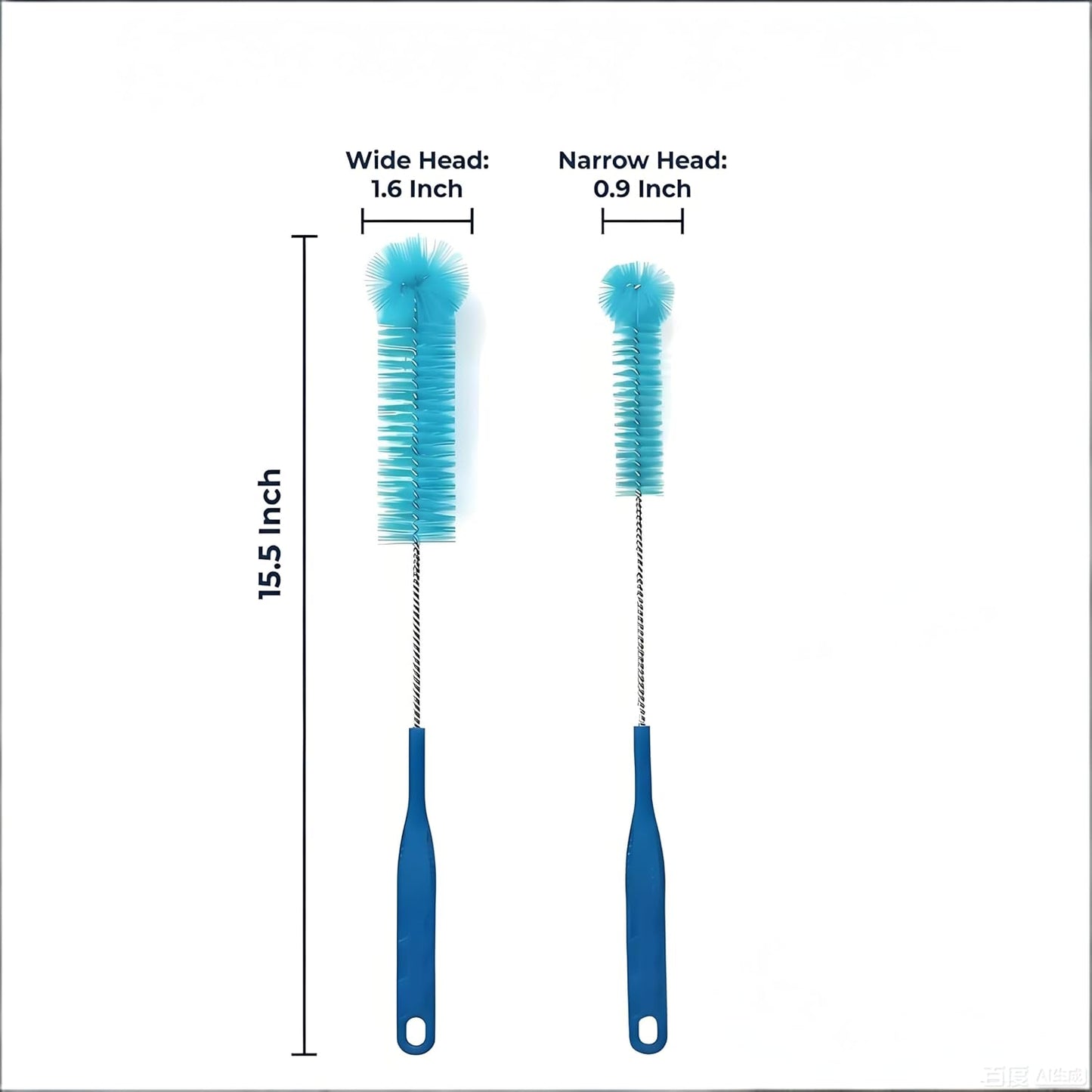 15.5 Inch Long Bottle Brush with 360° Rotating Head - Soft Bristles for Washing Glass, Narrow Neck Bottles, Wine Bottles, Vase, Hummingbird Feeder, Dishwasher Hose & Aquarium Tube, 2 Pack
