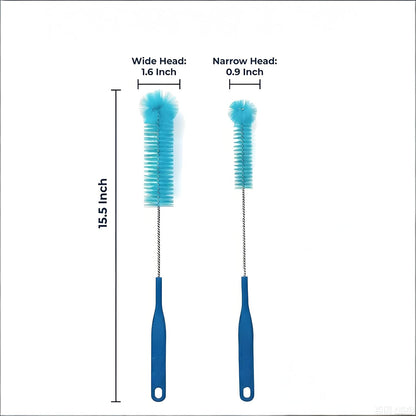 15.5 Inch Long Bottle Brush with 360° Rotating Head - Soft Bristles for Washing Glass, Narrow Neck Bottles, Wine Bottles, Vase, Hummingbird Feeder, Dishwasher Hose & Aquarium Tube, 2 Pack