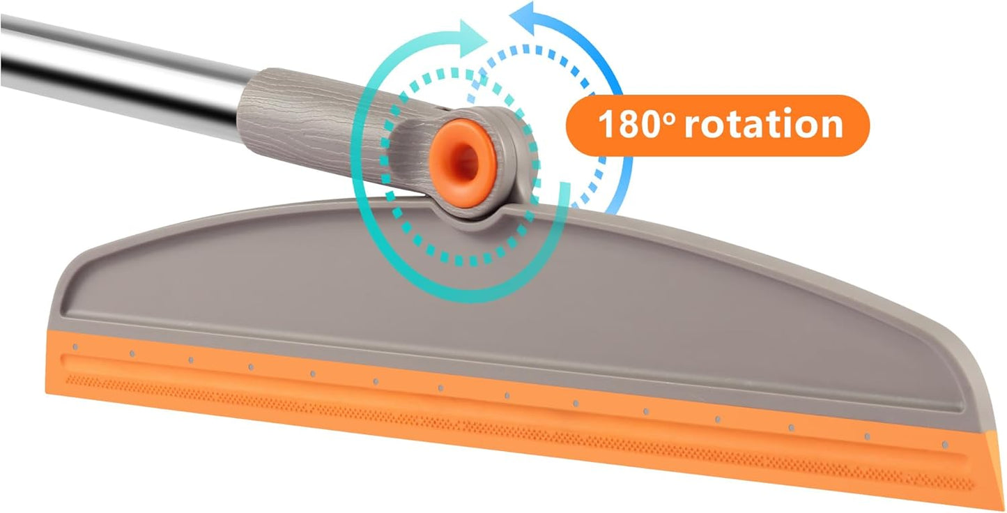 Multifunction 3-in-1 Broom and Dustpan, Silicone broom Squeegee and Scrub Brush Set with Long Adjustable Handle for Indoor & Outdoor Sweeping and Scrubbing, Ideal for Pet Hair, Liquids Spills and Dirt