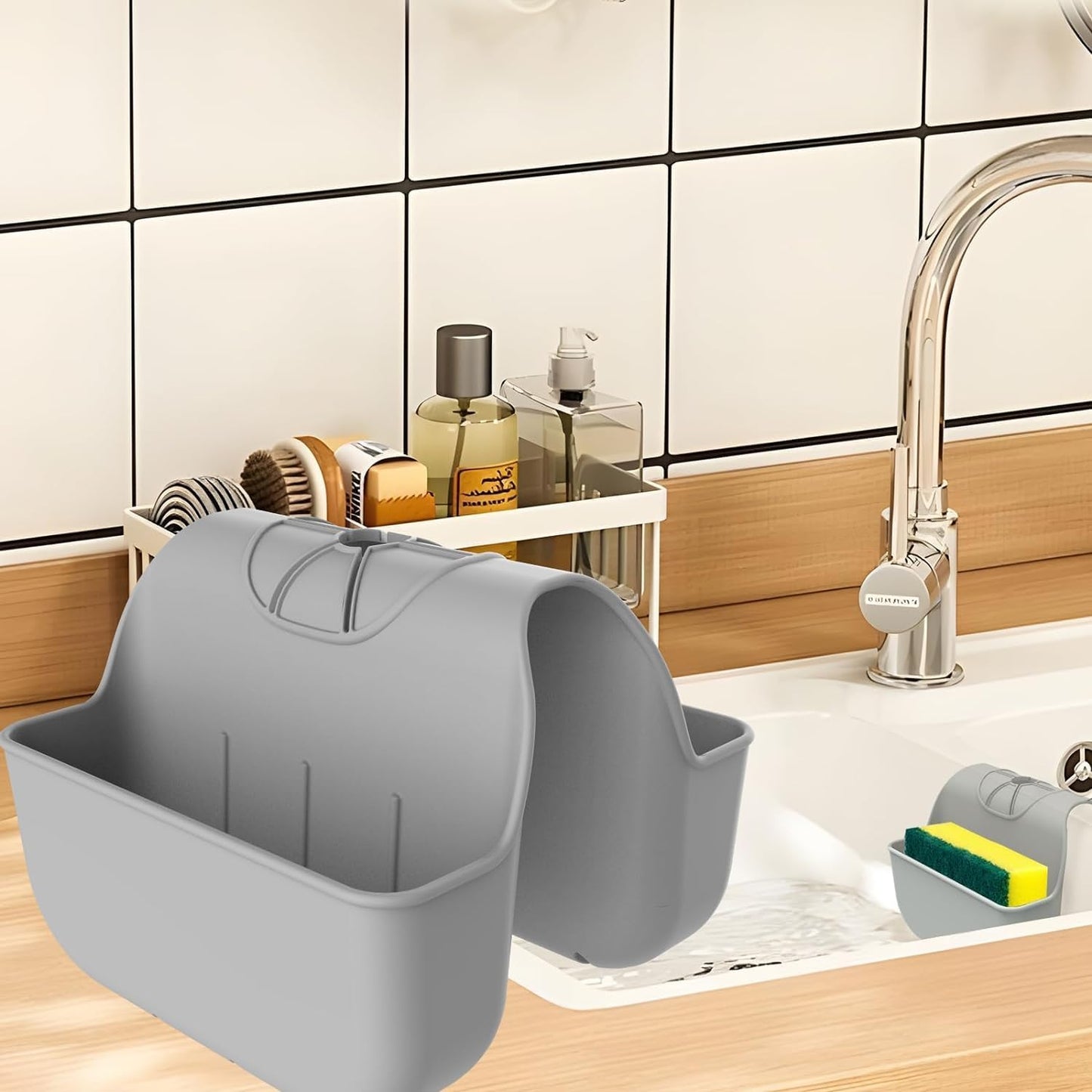 1Pc Sponge Holder for Kitchen Sink, Silicone Saddle Caddy Organizer Rack, Sponges Holder Over Faucet, Hanging Kitchen Sink Organizer Accessories Rack Basket-（Black）