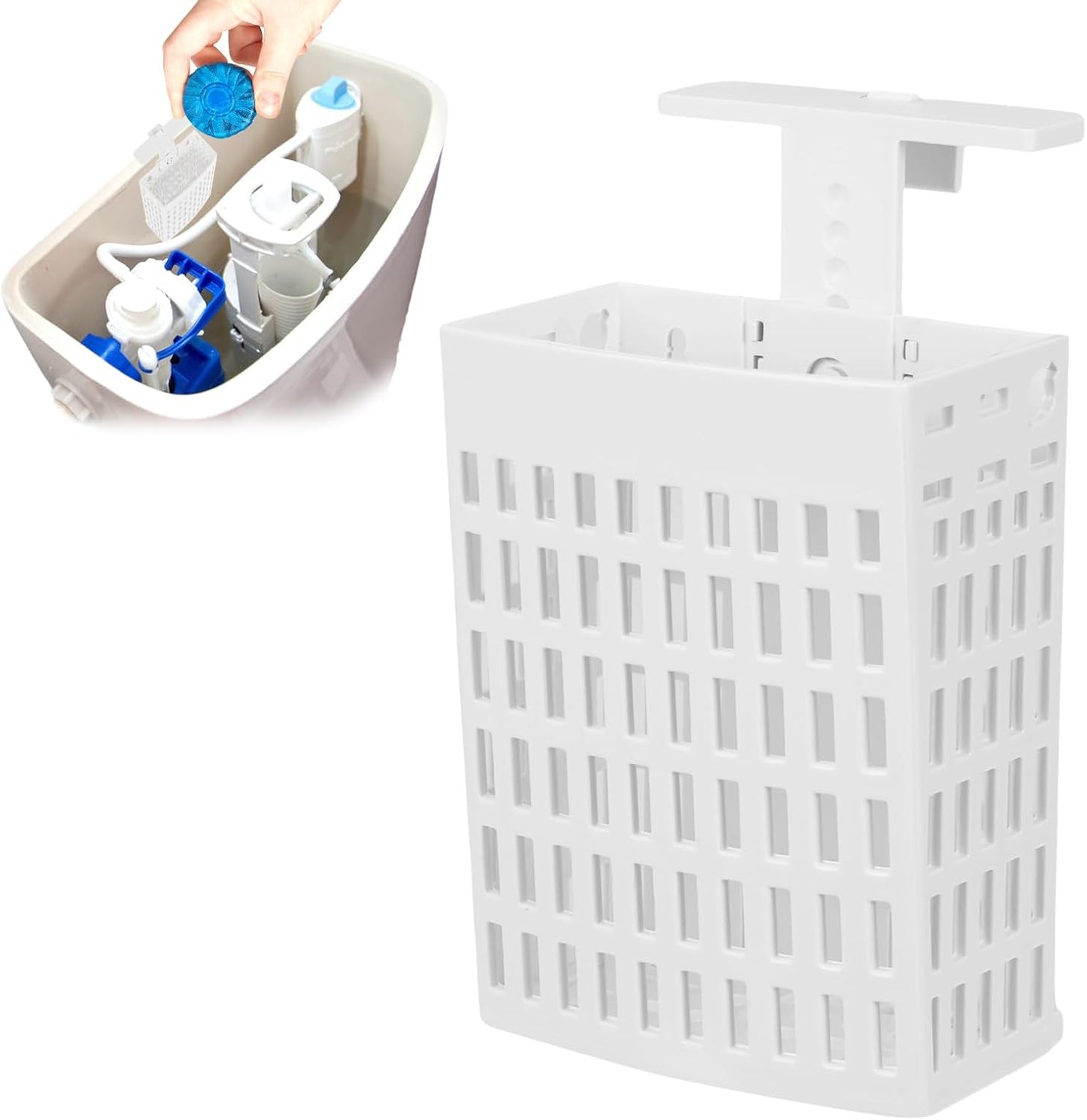 Toilet Tank Cleaning Tablet Holder, Hanging Holder with Adjustable Hook to Hang Toilet Cleaner Box, Can Collect Residue Inside the toilet, White