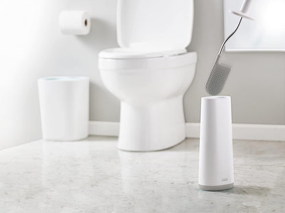 Joseph Joseph Flex Hygienic Silicone Toilet Brush with Slim Holder Set, Flexible Anti-drip, Anti-Clog Deep Clean Head - Stainless Steel