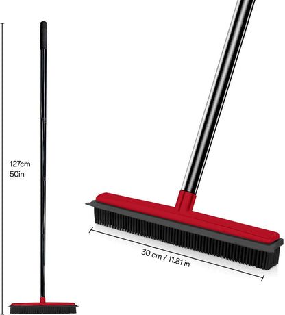 Pet Hair Rubber Broom with Squeegee for Carpet,Fur Remover Broom Carpet Rake for Pet Hair Removal, with 50" Long Handle
