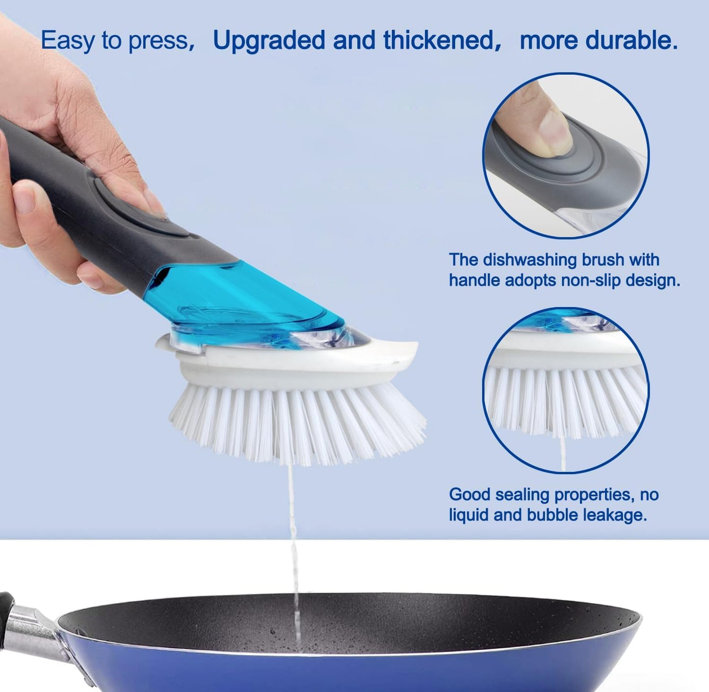 CELOX Soap Dispensing Dish Brush, Kitchen Brush for Dish Pot Pan Sink Cleaning, Gray