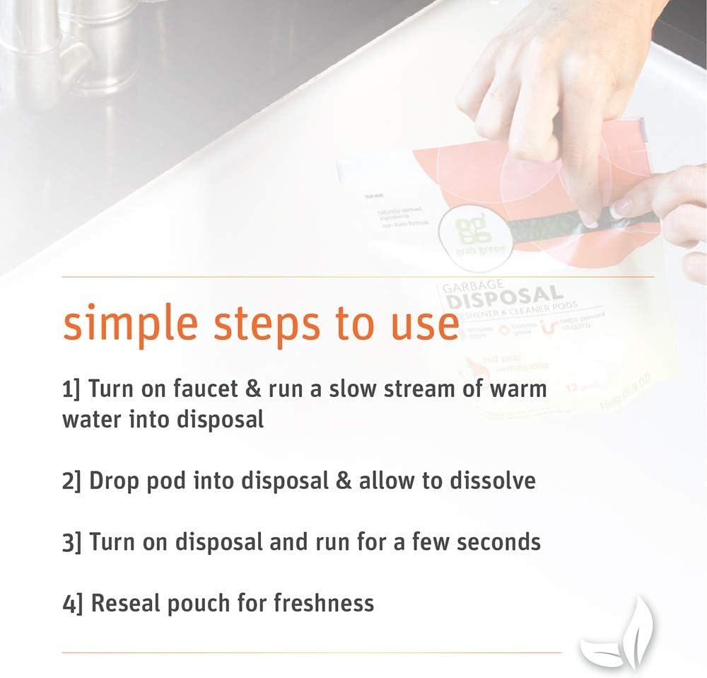 Grab Green Naturally-Derived, Tangerine with Lemongrass, 12 Pods (4-Pack), Mineral-Based Garbage Disposal Cleaner & Freshener