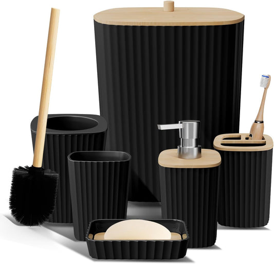 Clara Clark Bathroom Set - Sage Green Bathroom Accessories Set, 6PC Bathroom Accessory Set, Bathroom Sets with Toilet Brush, Trash Can & Soap Dispenser