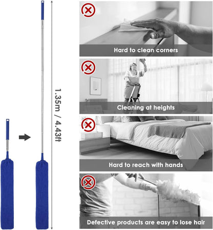 Gap Dust Cleaner Retractable Microfiber Gap Dust Brush Flexible Long Flat Gap Duster with Extendable Pole and Cloth Cover for Sofa Bed Furniture Bottom Ceiling Fan Blinds(Grey)