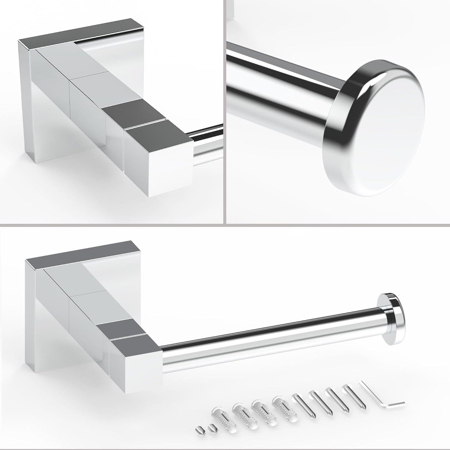 RUACQ Toilet Paper Holder Stand with Toilet Brush and Holder Set, 304 Stainless Steel Bathroom Toilet Tissue Paper Roll Holder Free Standing, Weighted Base, Heavy Duty (Matte Black)