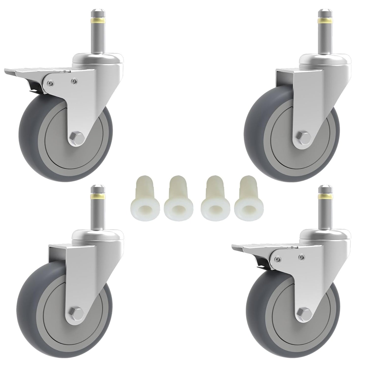 RILIDRI 3-Inch Swivel Stem Caster for Rubbermaid Mop Bucket Utility Cart, 7/16-Inch Stem Diameter Rubber Wheel Set of 4, Heavy Duty TPR Weber Grills Shop Vac Replacement Wheels