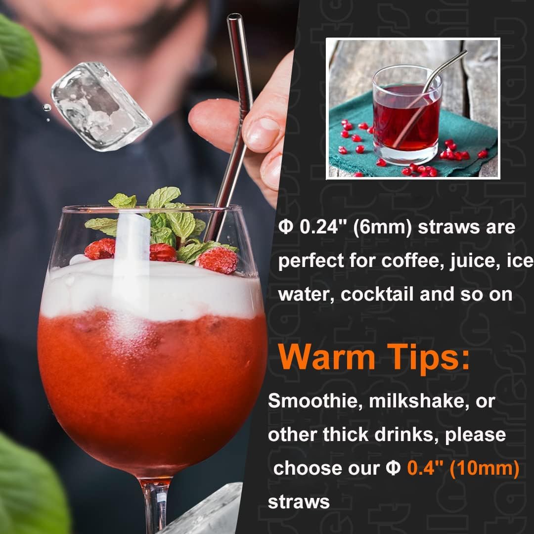 Vinaco Stainless Steel Smoothie Straws, 0.4'' Extra Wide Reusable Metal Drinking Straws for Milkshake, Smoothie, Beverage, Set of 4 with 1 Cleaning Brush
