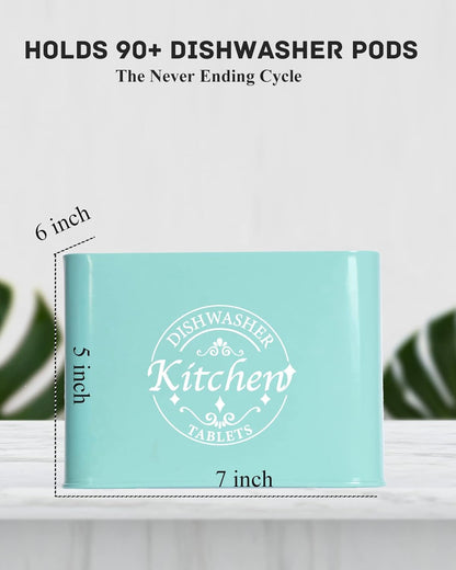 Dishwasher Pod Container with Hinged Lid. Farmhouse Metal Dishwaser Pods Holder for Kitchen Cabinet Organizer. Modern Kitchen Decor and Accessories. Dishwasher Detergent Tablet Storage (Green)
