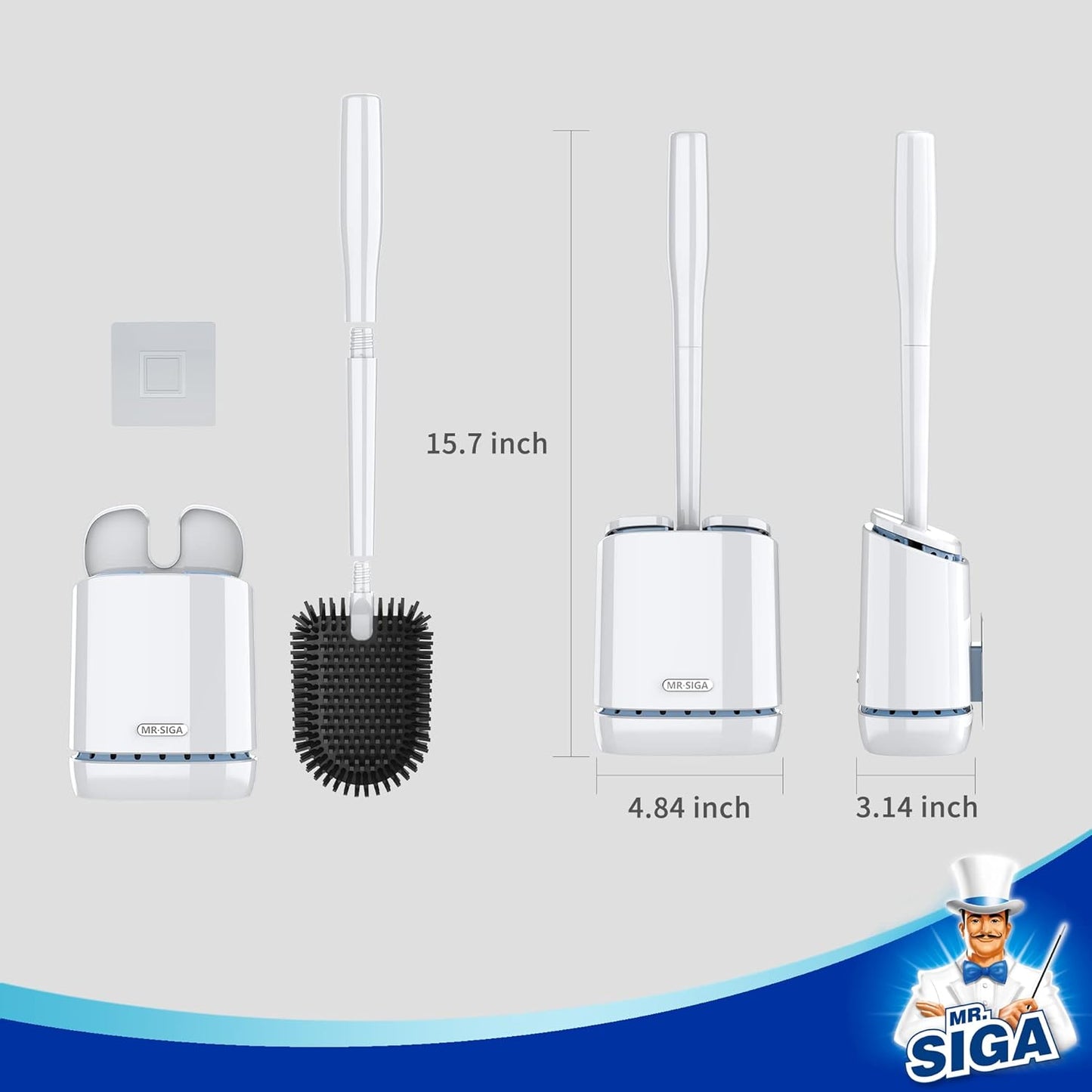 MR.SIGA Toilet Bowl Brush and Holder, Durable and Flexible Bristles, Wall Mounted Toilet Brush for Bathroom Cleaning, Black, 1 Pack