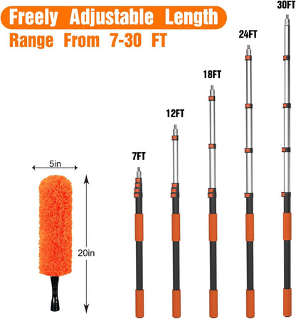 LAANPOLE 26FT Reach Ceiling Fan Cleaner Duster, Fan Blade Cleaner Kit with 5-20FT Extension Pole, Microfiber Duster & Replaceable Cleaning Cloth for Blades, Ceiling, Furniture