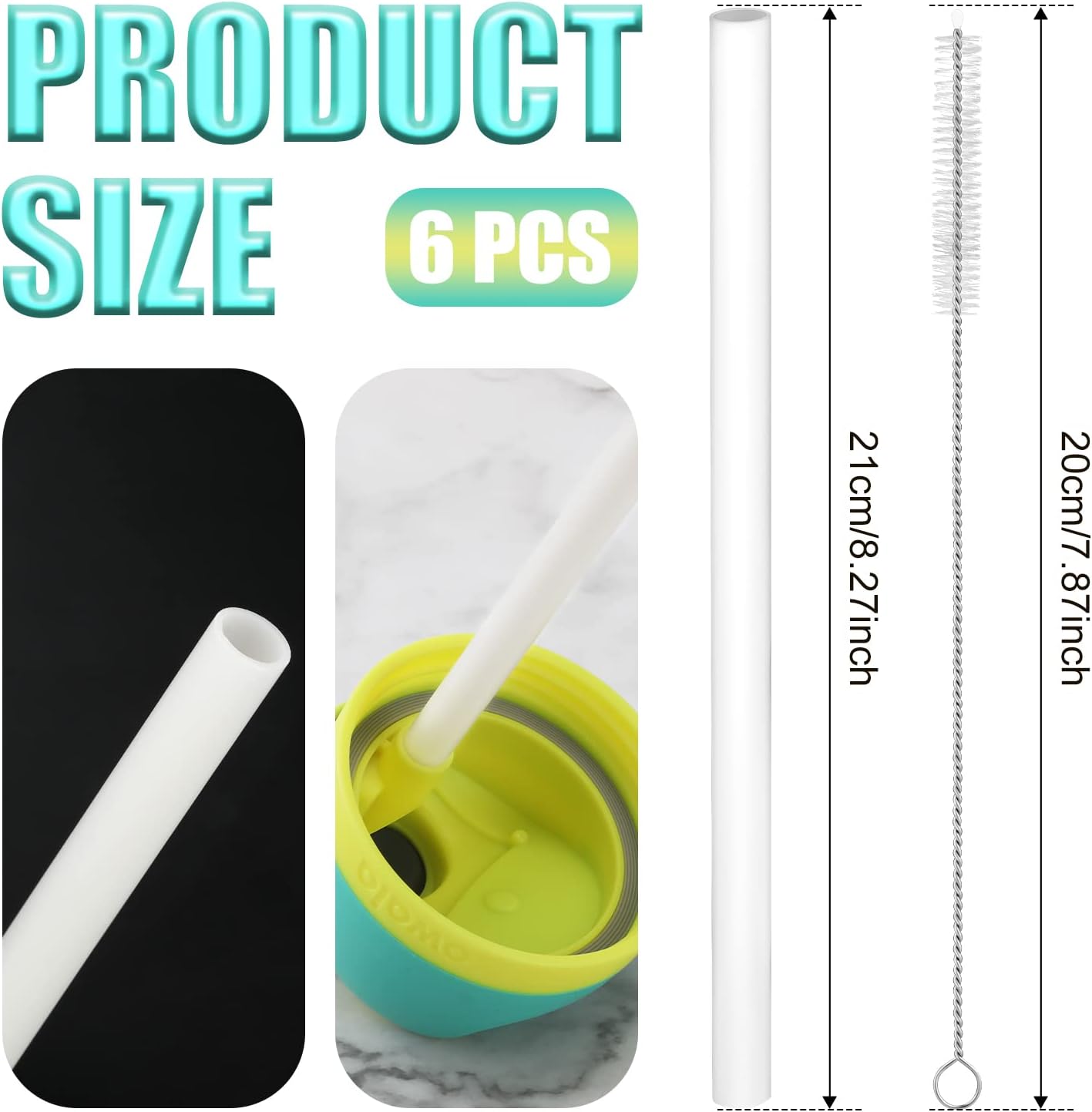 6pcs Replacement Straws for Owala Freesip 24/32oz, Reusable Plastic Straws with Cleaning Brush Tumbler Accessories Parts for Owala Flip 24/32oz Stainless Steel Insulated Water Bottle