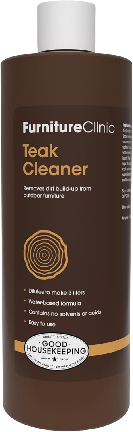 Furniture Clinic Teak Cleaner | For Outdoor Patio Furniture Such as Teak & Other Wood Types | Clean, Remove, Dirt, & Other Stains | Restore Treated and Untreated Wood (17oz / 500ml)