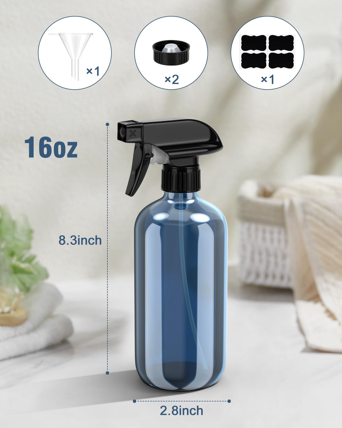 Bontip Glass Spray Bottle, Amber Glass Spray Bottle Set & Accessories Refillable for Plants Window Cleaners Aromatherapy Facial Hydration Watering Flowers Hair Care (2 Pack/16 oz) (Amber)