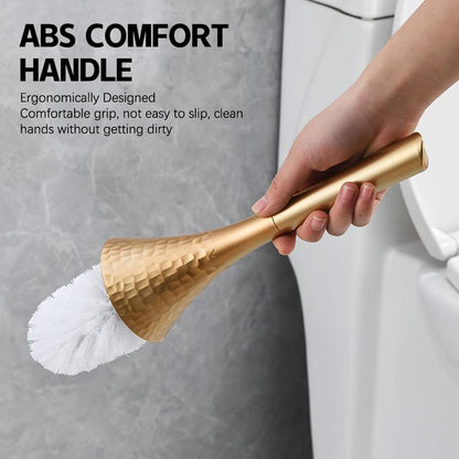 Hideaway Toilet Brush Set, Hammered Gold | Small Bathroom Space-Saver | Anti-Splash Shield & 360° Deep Clean | Housewarming Gift for Homeowners | Rust-Proof ABS Modern Bath Accessories